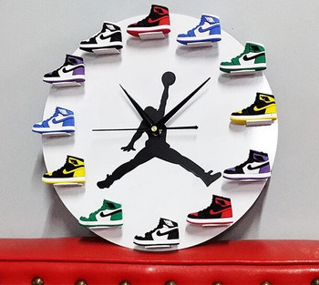 Креативни баскетболни обувки Стенни часовници 3D стенен часовник Модерен дизайн Стенен часовник за домашен декор Декорация за всекидневна 30 см стенен часовник