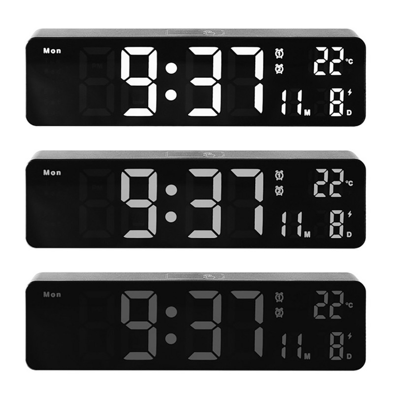Digitális falióra Modern dizájn Hőmérséklet Dátum Hét Kijelző Asztali óra USB Plug-in LED ébresztőóra Tanulmányi Nappali dekoráció