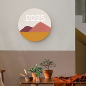 Kerek fa LED digitális falióra Nappali Modern egyszerű művészeti dekoráció Kreatív kerek elektronikus óra asztali kiegészítők