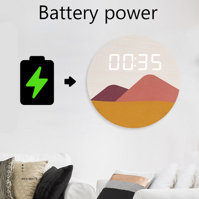 Kerek fa LED digitális falióra Nappali Modern egyszerű művészeti dekoráció Kreatív kerek elektronikus óra asztali kiegészítők