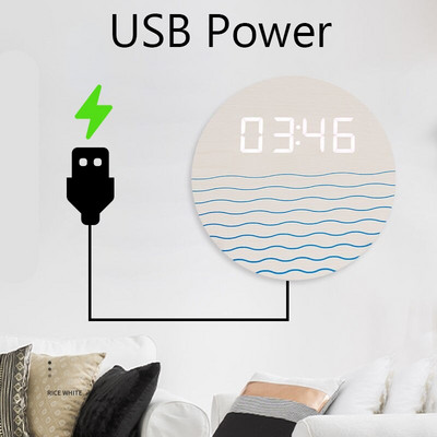 Kerek fa LED digitális falióra Nappali Modern egyszerű művészeti dekoráció Kreatív kerek elektronikus óra asztali kiegészítők