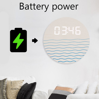 Kerek fa LED digitális falióra Nappali Modern egyszerű művészeti dekoráció Kreatív kerek elektronikus óra asztali kiegészítők
