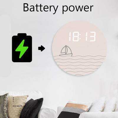 Kerek fa LED digitális falióra Nappali Modern egyszerű művészeti dekoráció Kreatív kerek elektronikus óra asztali kiegészítők