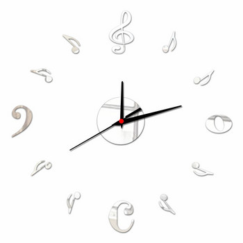 Стенен часовник Music Note Акрилен уникален кварцов заглушен декоративен часовник Модерен дизайн Направи си сам Самозалепващи стикери за стена с огледален ефект