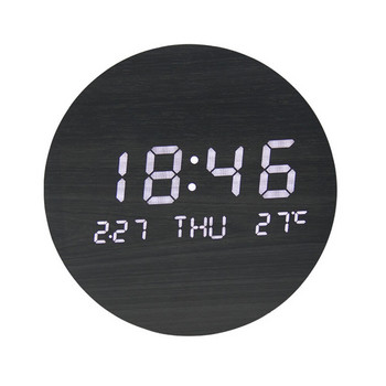 LED стенен часовник Цифров дървен часовник Температура Дата Седмичен дисплей Всекидневна Будилник Спалня Безшумен стенен часовник Декорации