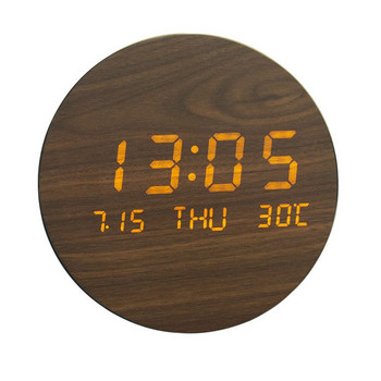 LED стенен часовник Цифров дървен часовник Температура Дата Седмичен дисплей Всекидневна Будилник Спалня Безшумен стенен часовник Декорации