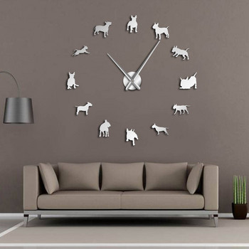 Ρολόι τοίχου DIY Μεγάλο Ρολόι τοίχου Bullterrier Dog Art Wall Art Dog Breed Pug Needle Ρολόι Ρολόι Pet Shop Διακοσμητικό δώρο για τους λάτρεις του Bull Terrier