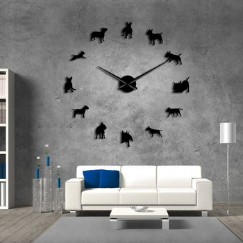 Направи си сам голям стенен часовник Bulterrier Dog Wall Art Dog Breed Pug Needle Clock Часовник Зоомагазин Декор Подарък за любителите на бултериери