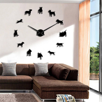 Направи си сам голям стенен часовник Bulterrier Dog Wall Art Dog Breed Pug Needle Clock Часовник Зоомагазин Декор Подарък за любителите на бултериери