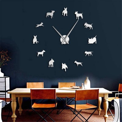 Ρολόι τοίχου DIY Μεγάλο Ρολόι τοίχου Bullterrier Dog Art Wall Art Dog Breed Pug Needle Ρολόι Ρολόι Pet Shop Διακοσμητικό δώρο για τους λάτρεις του Bull Terrier