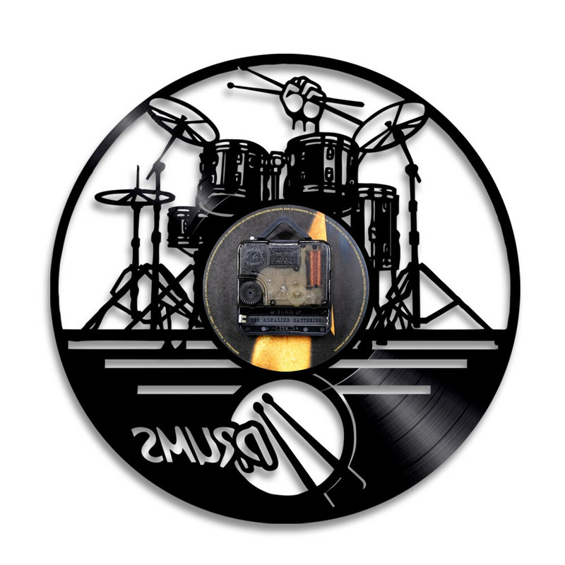 Gitara Būgnai Vinilo plokštelė Tylus sieninis laikrodis Muzikos instrumentas Namai Namų dekoras Vintažinis LED sieninis laikrodis muzikos mylėtojo dovana