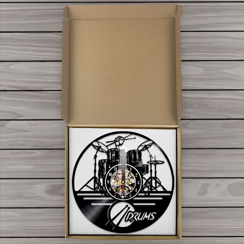 Gitara Būgnai Vinilo plokštelė Tylus sieninis laikrodis Muzikos instrumentas Namai Namų dekoras Vintažinis LED sieninis laikrodis muzikos mylėtojo dovana