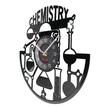 Химически експеримент Винилов албум LP Черен стенен часовник Безшумни часовници, които не тиктакат Стенен часовник за химическа лаборатория Научен арт декор