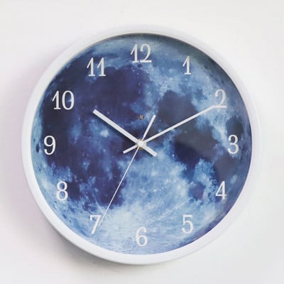 Art Design falióra 12 hüvelykes kék hold hangvezérlés világító digitális modern csendes nappali hálószoba kerek dekoráció