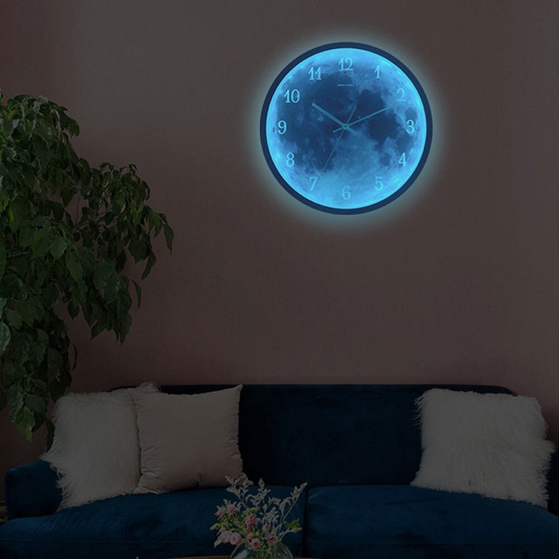 Art Design falióra 12 hüvelykes kék hold hangvezérlés világító digitális modern csendes nappali hálószoba kerek dekoráció