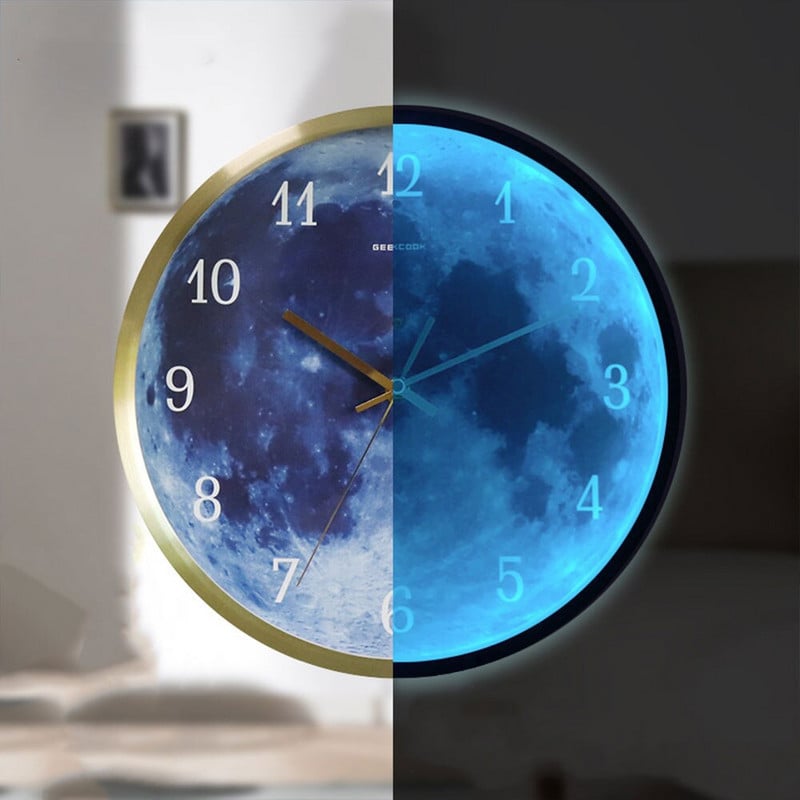 Art Design falióra 12 hüvelykes kék hold hangvezérlés világító digitális modern csendes nappali hálószoba kerek dekoráció