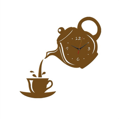 3D kávéscsésze teáskanna öntapadó akril tüköróra fali matricák otthoni nappali dekorációhoz falióra fali matrica óra