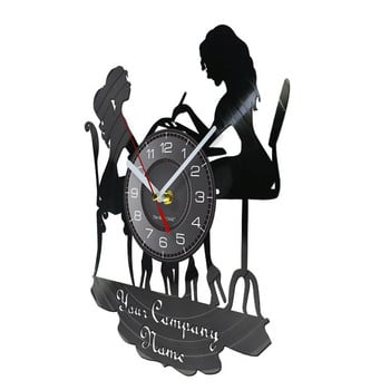 Персонализиран спа салон Бизнес стенен знак Стенен декор Салон за нокти Персонализирано Ваше име Винилова плоча Стенен часовник Полски моден арт часовник