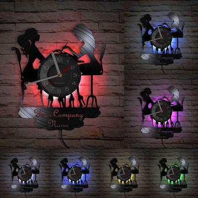 Individualizuotas SPA salonas Verslo sienų iškabos Sienų dekoras Nagų salonas Suasmenintas Jūsų vardas Vinilo plokštelių sieninis laikrodis lenkiškas mados meno laikrodis