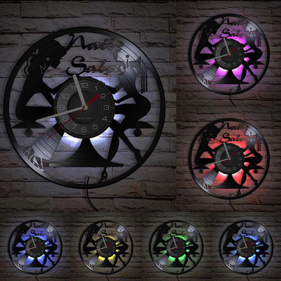 Individualizuotas SPA salonas Verslo sienų iškabos Sienų dekoras Nagų salonas Suasmenintas Jūsų vardas Vinilo plokštelių sieninis laikrodis lenkiškas mados meno laikrodis