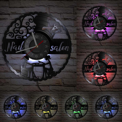Individualizuotas SPA salonas Verslo sienų iškabos Sienų dekoras Nagų salonas Suasmenintas Jūsų vardas Vinilo plokštelių sieninis laikrodis lenkiškas mados meno laikrodis