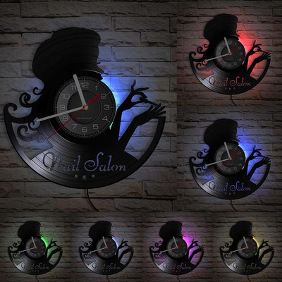 Individualizuotas SPA salonas Verslo sienų iškabos Sienų dekoras Nagų salonas Suasmenintas Jūsų vardas Vinilo plokštelių sieninis laikrodis lenkiškas mados meno laikrodis