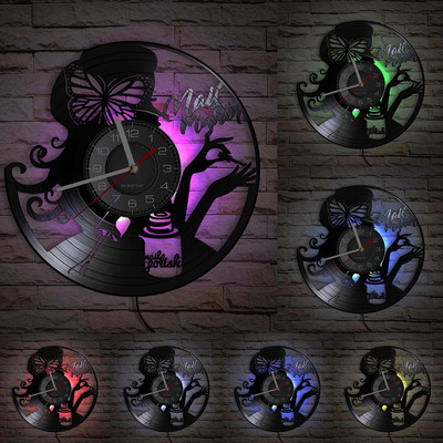 Individualizuotas SPA salonas Verslo sienų iškabos Sienų dekoras Nagų salonas Suasmenintas Jūsų vardas Vinilo plokštelių sieninis laikrodis lenkiškas mados meno laikrodis