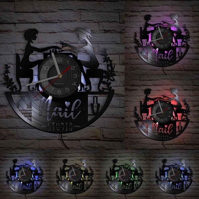 Individualizuotas SPA salonas Verslo sienų iškabos Sienų dekoras Nagų salonas Suasmenintas Jūsų vardas Vinilo plokštelių sieninis laikrodis lenkiškas mados meno laikrodis