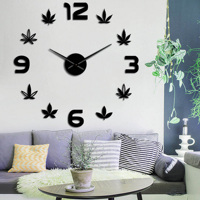 Weed Leaf DIY Μεγάλο ρολόι τοίχου Αθόρυβο ρολόι τοίχου χωρίς πλαίσιο με φύλλα μαριχουάνα Πράσινο Artistic Herbal Medicine Τέχνη τοίχου Διακόσμηση σπιτιού