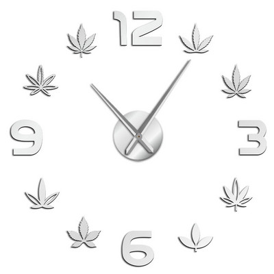 Weed Leaf barkácsolt nagy falióra néma marihuánalevelű keret nélküli falióra Zöld Művészi gyógynövényes gyógyszer fali művészet Otthoni dekoráció