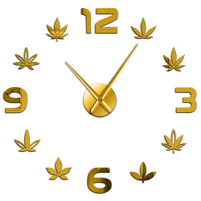 Weed Leaf barkácsolt nagy falióra néma marihuánalevelű keret nélküli falióra Zöld Művészi gyógynövényes gyógyszer fali művészet Otthoni dekoráció