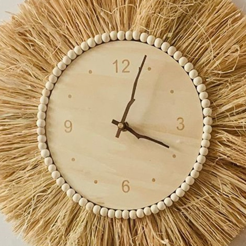 INS Nordic Raffia szalma néma óra fagyöngyök falra akasztható órák gyerek hálószoba nappali dekorációs kellékek Homestay Home Decor