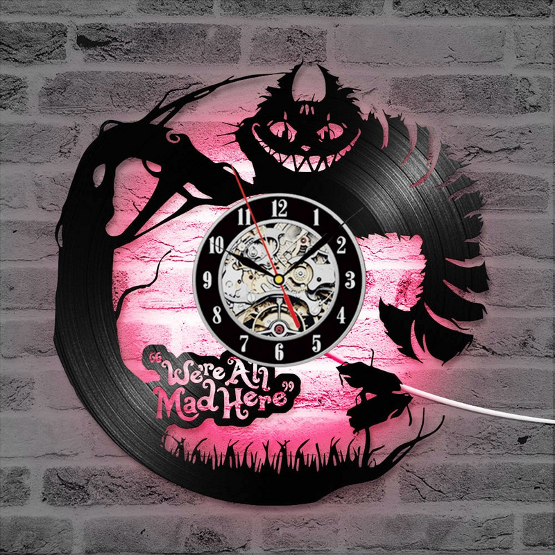 Desen animat 3D Alice în Țara Minunilor Ceas cu disc de vinil cu LED Ceas cu înregistrare CD creativ Ceas antic nou design agățat Decor pentru casă