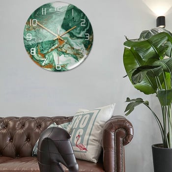Акрилен мраморен модел Минималистичен стил Лепилен за стена часовник Метална игла Безшумен часовников механизъм Модерен домашен декор за всекидневна