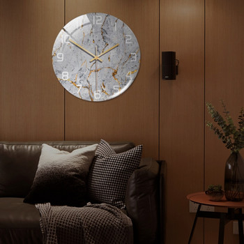 Акрилен мраморен модел Минималистичен стил Лепилен за стена часовник Метална игла Безшумен часовников механизъм Модерен домашен декор за всекидневна