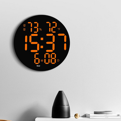 Ceas cu alarmă rotund de 10 inchi, cu ecran mare, camera de zi, ceas de perete multifuncțional, umiditate silențioasă, afișare a temperaturii
