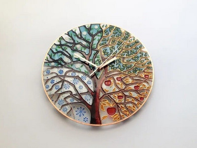 Ceas de perete cu copac în patru anotimpuri de 14,2 inch, ceas cu copac mare agățat pe perete, decorațiuni interioare din acril