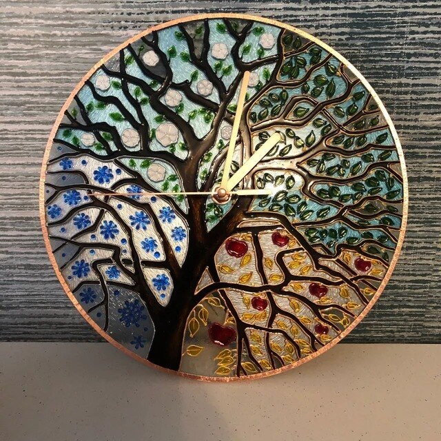 Ceas de perete cu copac în patru anotimpuri de 14,2 inch, ceas cu copac mare agățat pe perete, decorațiuni interioare din acril