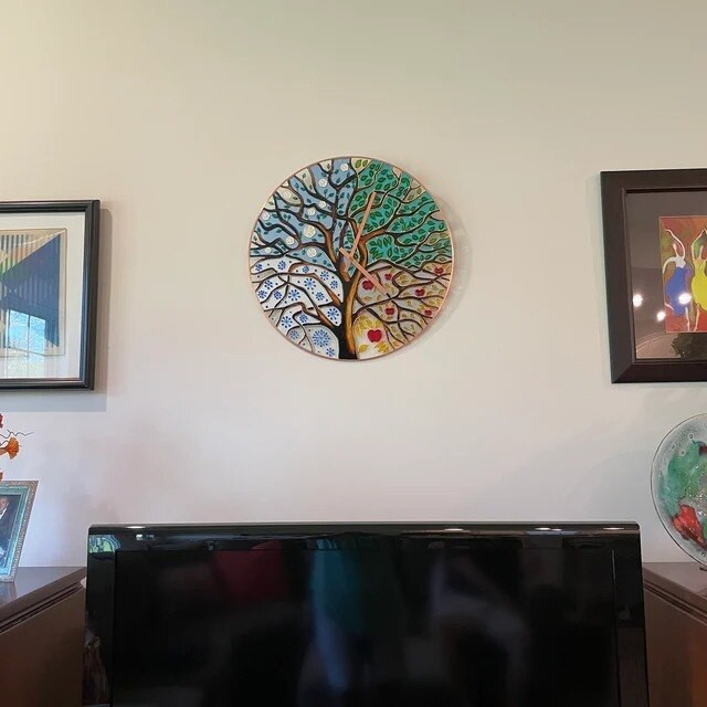 Ceas de perete cu copac în patru anotimpuri de 14,2 inch, ceas cu copac mare agățat pe perete, decorațiuni interioare din acril