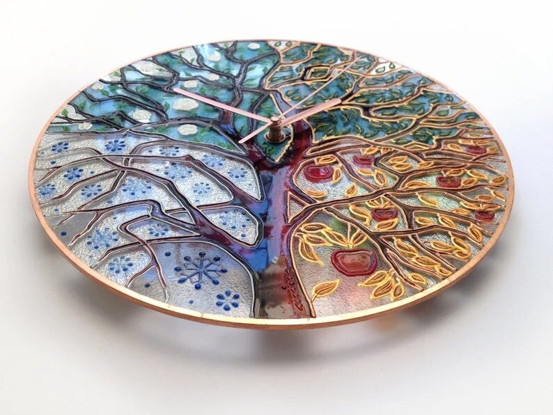 Ceas de perete cu copac în patru anotimpuri de 14,2 inch, ceas cu copac mare agățat pe perete, decorațiuni interioare din acril