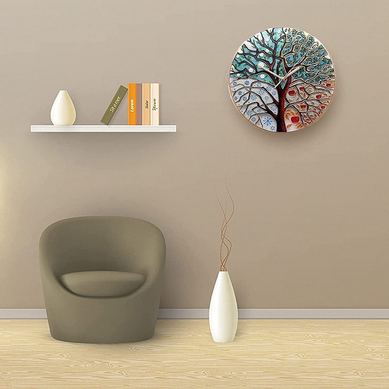 Ceas de perete cu copac în patru anotimpuri de 14,2 inch, ceas cu copac mare agățat pe perete, decorațiuni interioare din acril