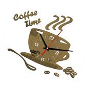 3D-peegliga kohvitassi kujuga seinakellad Moodsa disainiga loomingulise seinakella kleebis DIY köögi elutoa kodukaunistusteks