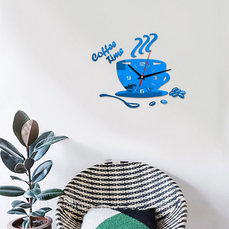 3D-peegliga kohvitassi kujuga seinakellad Moodsa disainiga loomingulise seinakella kleebis DIY köögi elutoa kodukaunistusteks