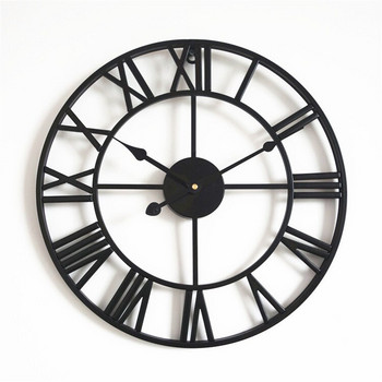 40CM Скандинавски метални стенни часовници с римски цифри Ретро желязо с кръгло лице Черно злато Голям външен градински часовник Декорация на дома