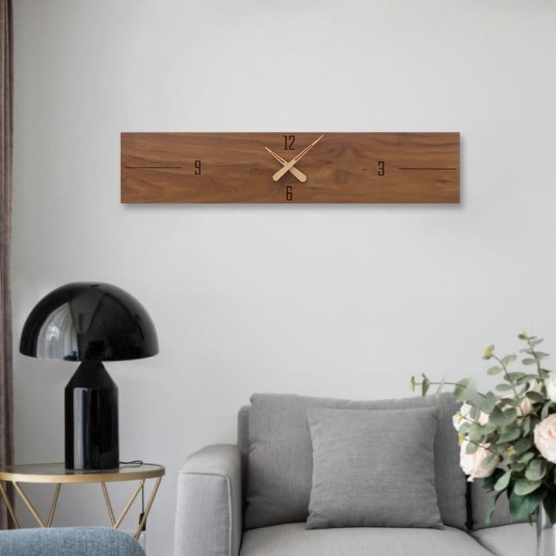 Ceas de perete modern, scurt, din lemn masiv, artă RETRO, creativ, orizontal, din nuc, silențios, ceas de sufragerie în stil nordic