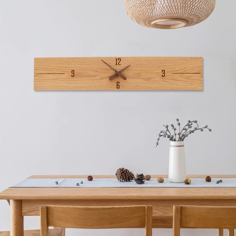 Ceas de perete modern, scurt, din lemn masiv, artă RETRO, creativ, orizontal, din nuc, silențios, ceas de sufragerie în stil nordic