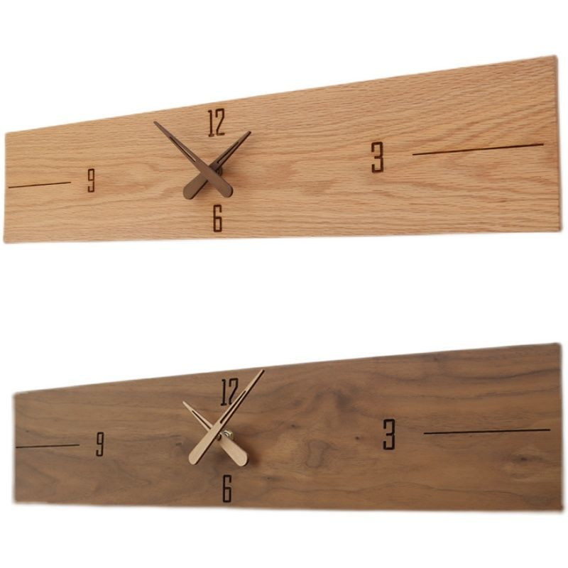 Ceas de perete modern, scurt, din lemn masiv, artă RETRO, creativ, orizontal, din nuc, silențios, ceas de sufragerie în stil nordic