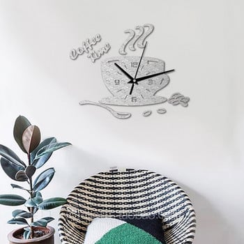 3D Направи си сам Часовник за кафе Акрилен стенен часовник Модерен за кухненски домашен декор Форма на чаша Стикер за стена Кух часовник с цифри DA406
