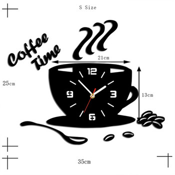 3D Направи си сам Часовник за кафе Акрилен стенен часовник Модерен за кухненски домашен декор Форма на чаша Стикер за стена Кух часовник с цифри DA406