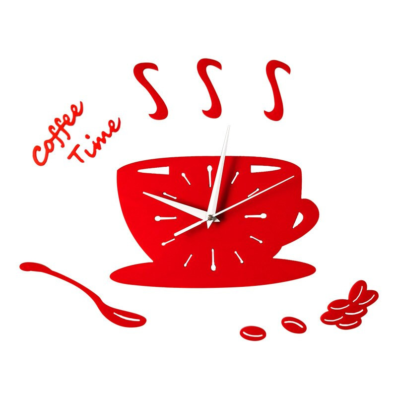 3D barkácsolás kávéóra Akril falióra Modern konyhai lakberendezési csésze alakú falmatrica üreges számóra DA406